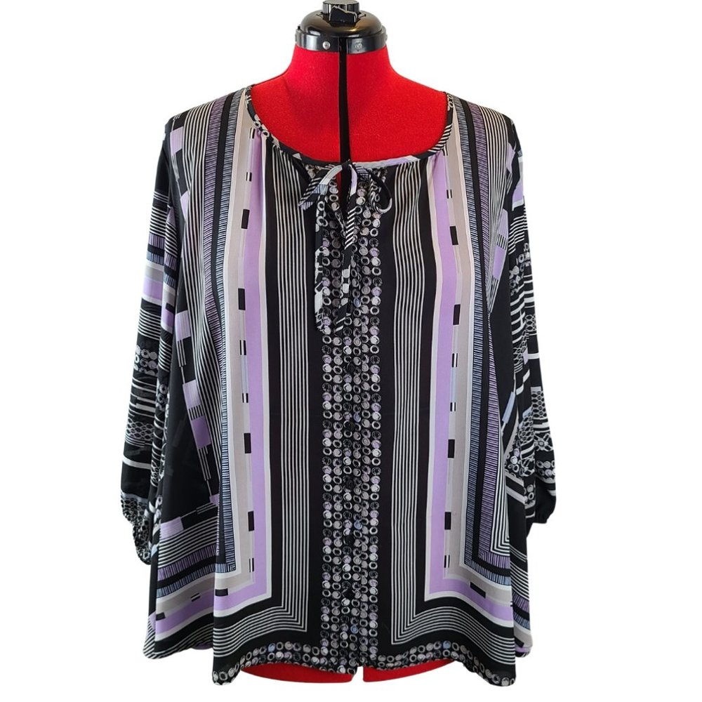 Style & Co Black and Lavender Patterned 3/4 Sleeve Blouse EUC 3X